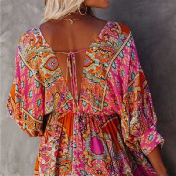 Bright Boho Babydoll Mini Dress - Picture 3 of 9